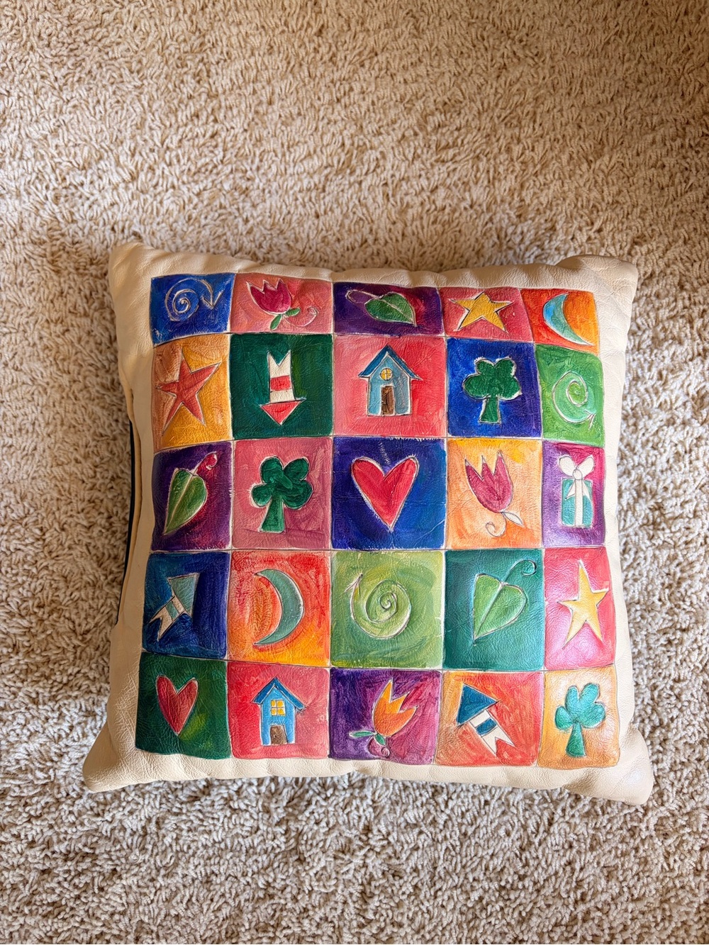 Sticks hand painted leather pillow